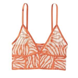 New Auden Women's Mesh Longline Bralette Zebra Print Orange Medium
